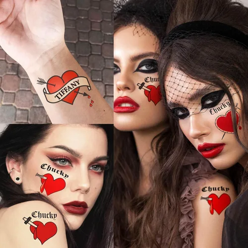 Miniatura 5 de Coktak 36 piezas de corazón de tatuaje de novia de chucky para mujeres, hombres, niños y adultos, kit de maquillaje de zombies de Halloween