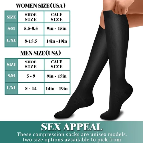 Miniatura 6 de Paquete de 3 pares de calcetines de compresión médica para mejorar la circulación de mujeres y hombres, para correr, hacer deporte y amamantar