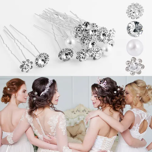Miniatura 6 de SUMAJU 40 piezas de horquillas para novia, pasadores de pelo con flores para mujeres, pasadores de pelo con perlas y strass, horquillas