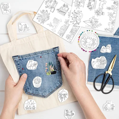 Miniatura 5 de Papel Estabilizador Soluble en Agua para Bordado - Papel de Bordado Pegar y Coser que se Lava, 3 Hojas de Patrones de Bordado, Planta en Maceta