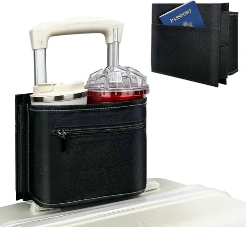 Portavasos para equipaje de viaje, soporte para taza de equipaje, maleta de mano gratis, para bebidas, café, botellas, aperitivos (Jet)