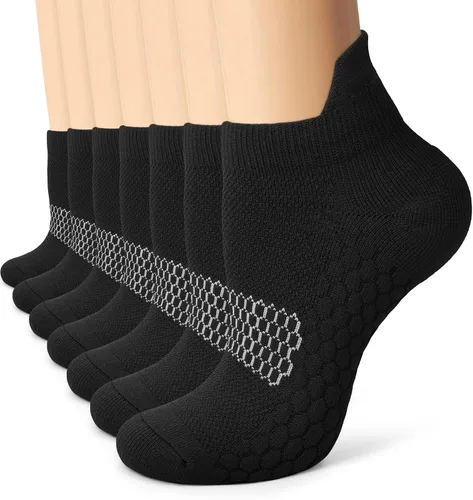 Calcetines de compresión acolchados para mujer, 7 pares, calcetines de tobillo para correr con lengüeta en el talón, calcetines deportivos de corte