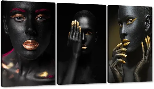 Miniatura 74 de MAMAGO Lienzo decorativo para pared, pintura de belleza dorada y negra, fotos de mujeres africanas, hermosos pósteres de mujer negra, impresiones