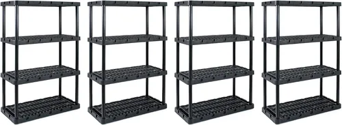 Miniatura 10 de Gracious Living Estantería de almacenamiento de 4 estantes, resistente para el hogar y el garaje, color negro, estantes organizadores de plástico