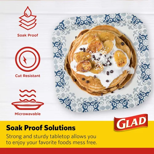 Miniatura 3 de Glad Platos cuadrados de papel resistentes, platos desechables a prueba de remojo y cortes, para fiestas y comidas diarias, aptos para microondas
