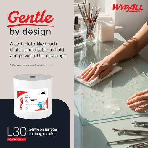 Miniatura 4 de WypAll General Clean L30 - Toallas de limpieza pesadas (05841), toallitas fuertes y suaves, color blanco, 875 toallas por rollo gigante, 1 rollo por