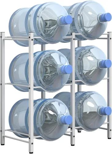 Miniatura 11 de Mocomax Estante para jarra de agua de 5 galones, soporte desmontable para 6 botellas, estante refrigerador resistente de 3 niveles, organizador