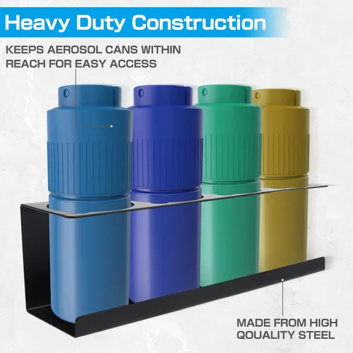 Miniatura 4 de RealPlus Soporte para latas de aerosol en aerosol, soporte para botellas de 4 latas, de acero resistente, montado en la pared, para garaje y espacio