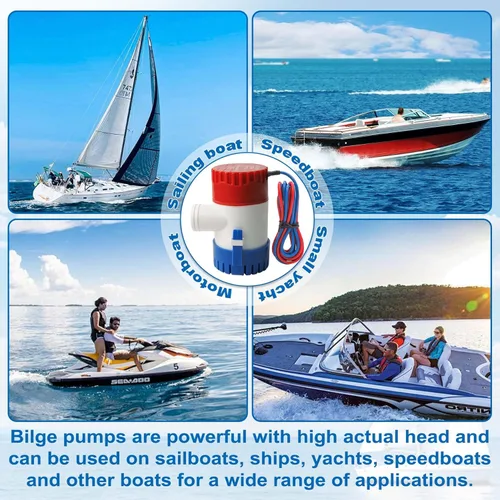 Miniatura 6 de Bomba de sentina de 1100 GPH de 12 V, bomba de sentina sumergible para barcos y aplicaciones marinas de 1-1/8 pulgadas de salida para barcos