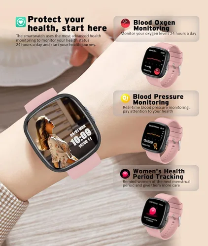 Miniatura 3 de Reloj inteligente resistente al agua, pantalla táctil HD de 1.72 pulgadas, rastreador avanzado de salud con más de 100 modos de ejercicio, Rosa