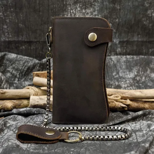 Miniatura 6 de Billetera larga de cuero genuino para hombre, cartera plegable grabada