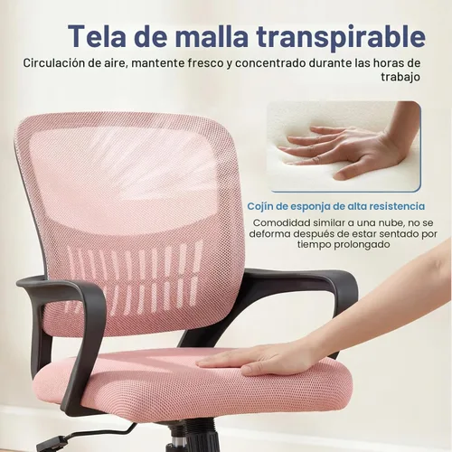 Miniatura 6 de DUMOS Silla de oficina en casa – Silla de escritorio ergonómica de malla con respaldo medio con soporte lumbar y modo mecedor, altura ajustable