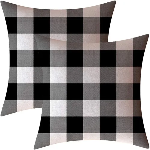 Miniatura 18 de Fundas de almohada decorativas rústicas de Aqua y blanco a cuadros estilo búfalo para sofá, funda de almohada para granja, decoración