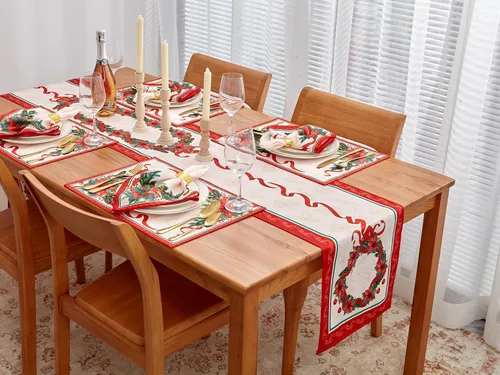 Miniatura 8 de YiHomer Cinta de Pascua de tela estampada para Navidad, vacaciones de invierno, Navidad, camino de mesa, 14 x 72 pulgadas