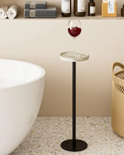 Miniatura 2 de Mesa de bebida, mesa auxiliar de pedestal pequeña, mesa de cóctel redonda, mesa auxiliar redonda con base de metal, para espacios pequeños