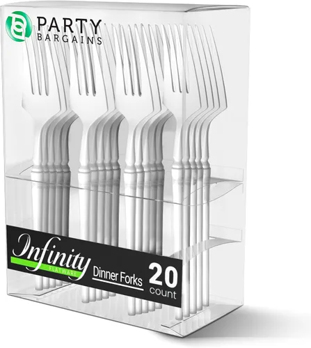 Miniatura 37 de Party Bargains Juego de cubiertos negros de plástico desechable, utensilios de diseño moderno infinito, paquete de 40: 16 tenedores, 8 cuchillos, 16