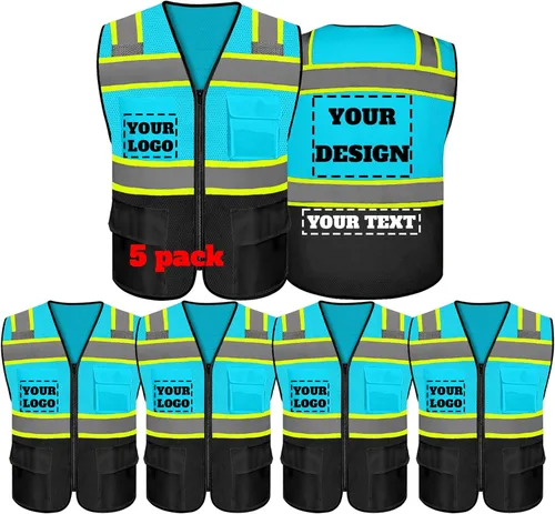 Miniatura 23 de Chaleco de seguridad reflectante de alta visibilidad con 5 bolsillos y cremallera clase 2 para adultos, unisex, ropa de trabajo de seguridad