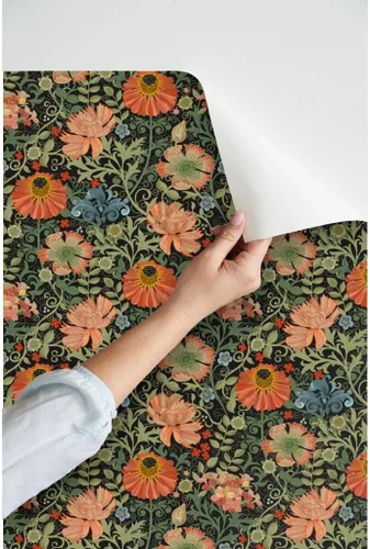 Miniatura 3 de Papel tapiz para despegar y pegar, diseño Art Nouveau con flores negras, diseño floral, decoración de jardín, papel pintado extraíble Spoonflower