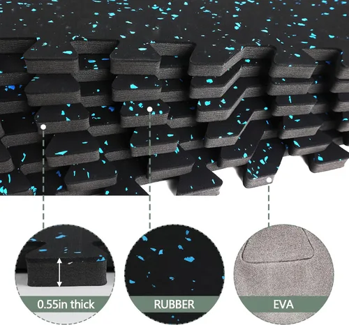 Miniatura 4 de Alfombrillas de goma entrelazadas de 24 pies cuadrados, suelo de ejercicio resistente para gimnasio en casa, levantamiento de pesas, yoga, sala