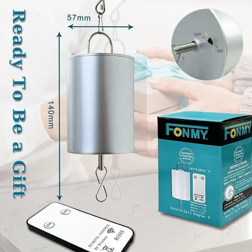 Miniatura 2 de Motor de Bola de Disco FONMY con Batería Operada por Control Remoto 10RPM Gancho de Visualización Rotativo para Hilandero del Viento, Móvil de Cuna