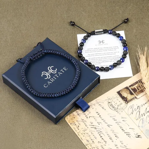 Miniatura 5 de Pulseras de cuentas negras para hombres y niños 0.236 in de obsidiana ónix cuentas de lava para hombre conjunto de pulseras para hombre - Genial