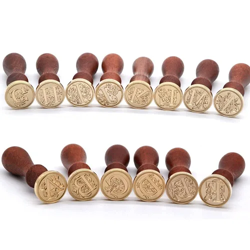 Miniatura 4 de Sellos del Alfabeto Inicial Medieval para Cera de Sellado, Cabeza de Latón Mango de Madera, Decorar Tarjeta de Acción de Gracias/Sobre/Papel