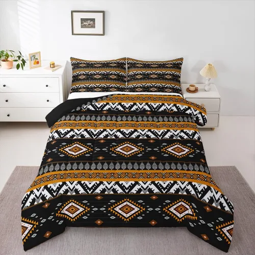 Miniatura 37 de Erosebridal - Juego de ropa de cama estilo tribal bohemio azteca, edredón con estampado étnico blanco y negro, bohemio, tamaño King, juego de Multi