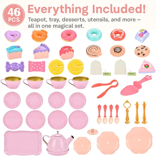 Miniatura 4 de Lajeje Juego de fiesta de té para niñas – Regalo de cumpleaños de princesa pequeña, juguetes de conejito para la hora del té con tetera, postres
