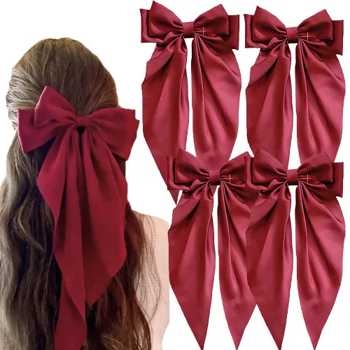 Miniatura 18 de Lazos para el cabello para mujeres - 3 piezas de grandes pinzas de cinta con borlas de cola larga, grandes pasadores de pelo para niñas