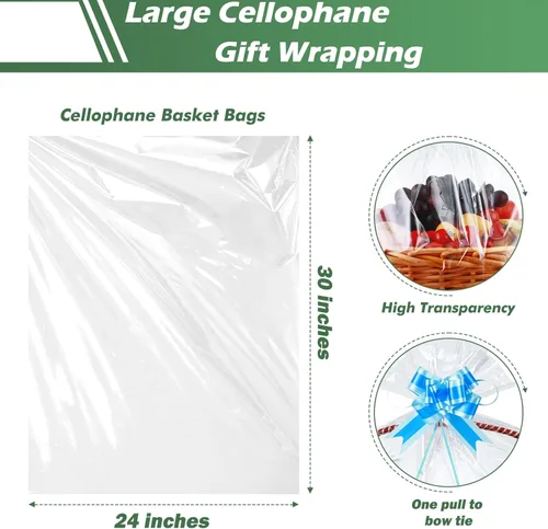 Miniatura 3 de Paquete de 50 bolsas grandes de celofán de 24 x 30 pulgadas, para cestas de regalo de celofán transparente, extra grandes de 2.3 mil de grosor