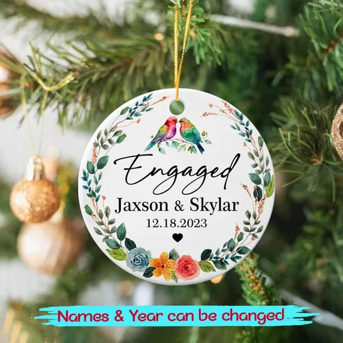 Miniatura 2 de Adorno de cerámica personalizado para parejas comprometidas, pájaros de Navidad 2025, adorno de cerámica de pájaros de compromiso, regalos