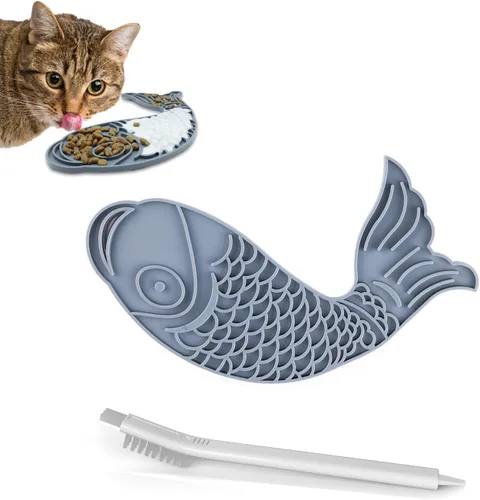 Miniatura 8 de Tapete para lamer gatos, 3 piezas. Tapete para lamer lentos en forma de pez, tapete antideslizante para lamer con ventosas para reducir