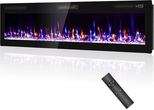 Chimenea Eléctrica Empotrada y de Montaje en Pared Mejorada 2025 de 72", Chimeneas de Fuego Beleze Ultra Delgadas y Estrechas con Control Remoto,