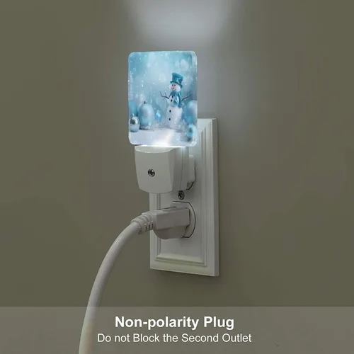 Miniatura 5 de Juego de 2 lámparas LED de noche enchufables de muñeco de nieve, con sensor automático, copos de nieve de Navidad, juego de 2 luces nocturnas