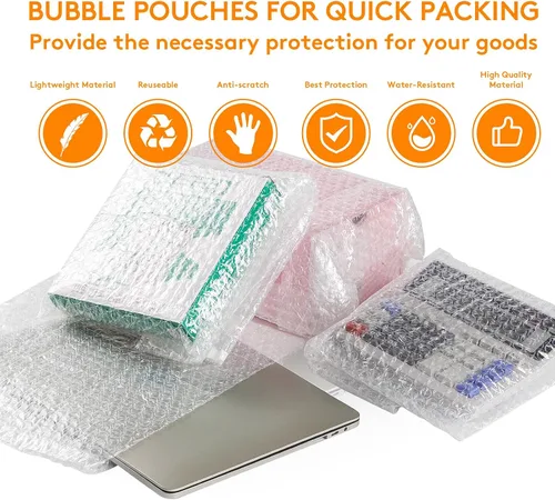 Miniatura 6 de 100 bolsas de burbujas transparentes, 8 x 12 pulgadas, bolsa de burbujas para embalaje y envío, bolsas protectoras de burbujas de doble capa
