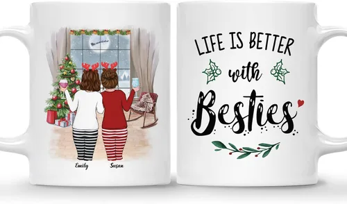 Miniatura 12 de Gossby Taza de café de Navidad personalizada para amigas, regalos de amistad personalizados para mujeres con diseño, nombre, regalos de mujer