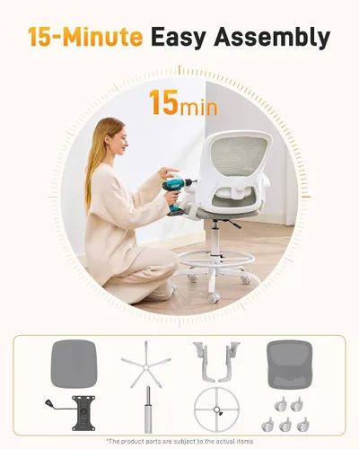 Miniatura 7 de LukkDys Silla de dibujo con respaldo multiajustable 4D, silla de oficina alta de 19.7 a 27.6 pulgadas de altura, silla de escritorio ergonómica