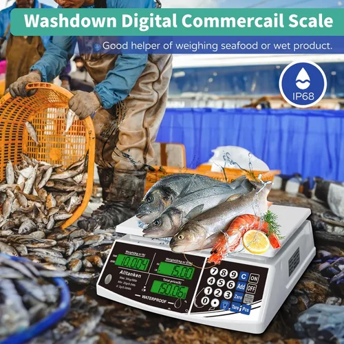 Miniatura 5 de Escala impermeable IP68 de la computación del precio, escala comercial del peso de la carne de la comida de 66lb Digitaces con la exhibición verde