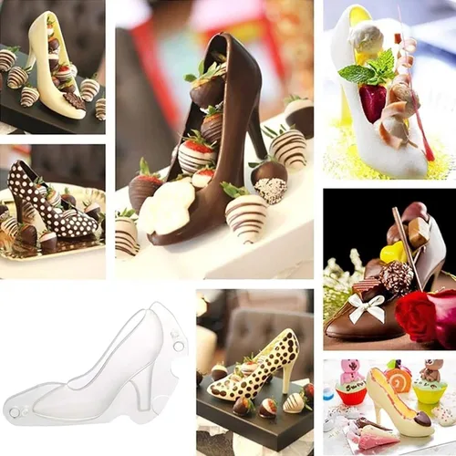 Miniatura 2 de Juesi Molde 3D para zapatos de chocolate de alta colina, molde de pastel de chocolate, molde de decoración de pasteles de fondant, molde de tacón