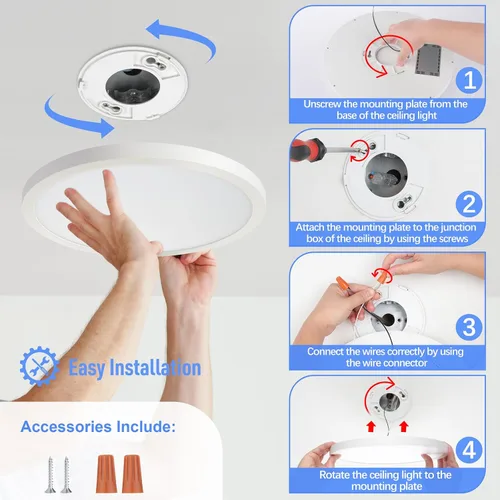 Miniatura 3 de SunRider Lámpara de Techo LED de Montaje Empotrado, 6000K Blanco Frío, 2400LM, 30 cm 24W Luces Planas Redondas Modernas, Lámpara de Panel
