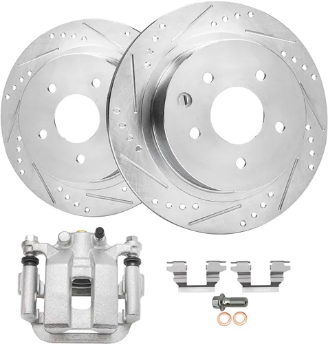 Miniatura 22 de Detroit Axle - Rotores de freno perforados traseros + repuesto de pinza de freno de disco trasera izquierda para Acura TL Honda Element - Juego de 3