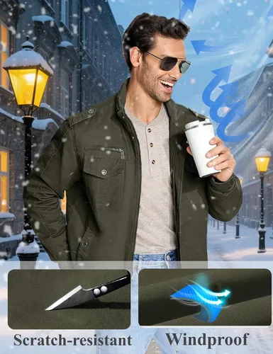 Miniatura 5 de CRYSULLY - Abrigo de invierno para hombre, estilo casual, con forro polar, bolsillos múltiples, estilo campo, con capucha extraíble