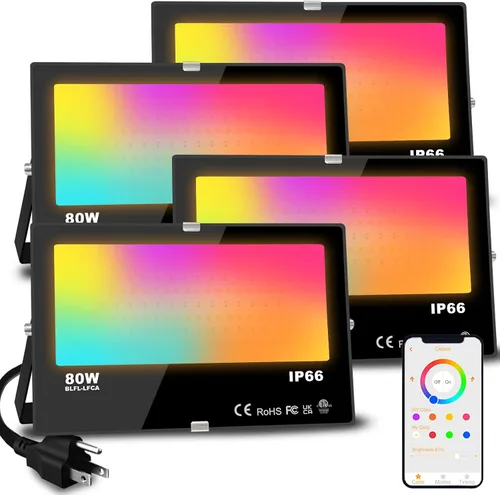 Miniatura 10 de MELPO Luz de inundación LED para exteriores, equivalente a 800 W, 8000 lm, iluminación inteligente RGB para paisaje, con control de aplicación