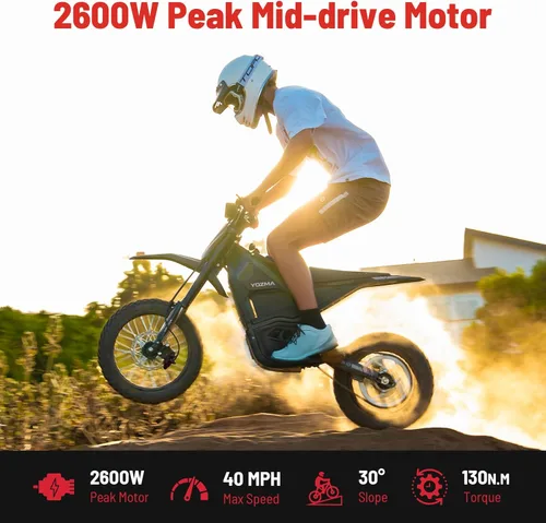 Miniatura 2 de Yozma IN10 - Motocicleta eléctrica de motocross, motocicleta eléctrica de 2600 W 40 MPH con batería de 48 V/23 AH, frenos hidráulicos completos
