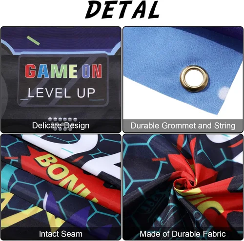 Miniatura 4 de Skylety 34 Piezas Decoraciones de Cumpleaños de Jugador Suministros de Fiesta de Videojuegos Incluyendo Telón de Fondo de Feliz Cumpleaños