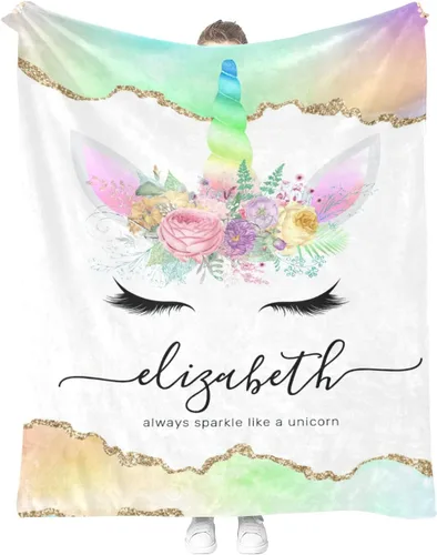 Miniatura 14 de Manta personalizada de unicornio floral para niñas, manta de bebé personalizada para niñas con nombre, regalos de bebé personalizados para niñas