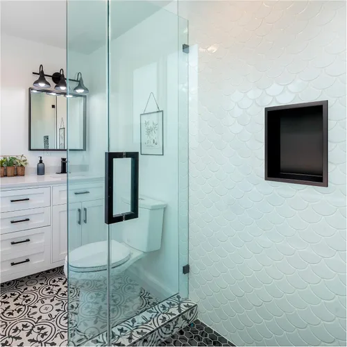 Miniatura 2 de Niche de ducha de acero inoxidable modelo de pared de 12 x 12 pulgadas, estante empotrado listo para azulejos, color negro mate, diseño moderno