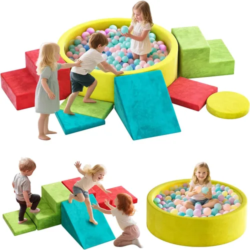Juego de bloques de escalada de espuma suave, juguetes de escalada para niños pequeños con pozo de bolas para jugar en interiores, escalador modular