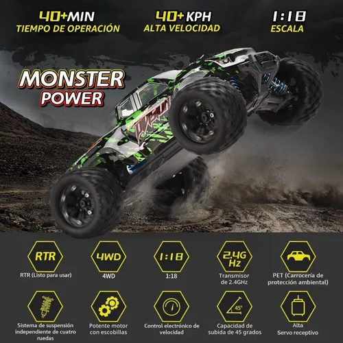 Miniatura 2 de TENSSENX Coches RC todo terreno a escala 1:18, 40 KPH de alta velocidad 4WD de control remoto con 2 baterías recargables, camión monstruo