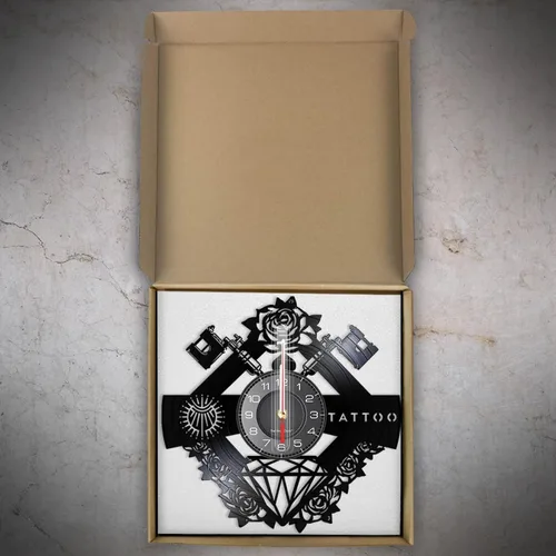 Miniatura 4 de Reloj de pared decorativo de 12 pulgadas, letrero de estudio de tatuaje, nombre personalizado, disco de vinilo silencioso, reloj de pared, máquina